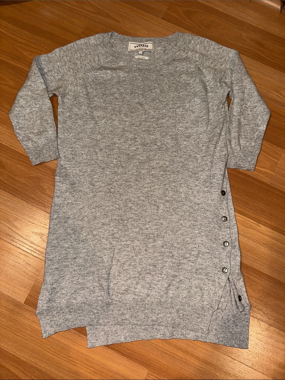 Fat Face Light Gray Long-Sleeve Button-Side Knit Dress